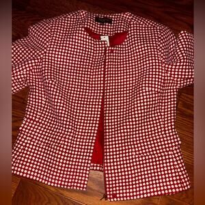 NWT Talbots Women's Career Red White Polka Dot Wool Blend Tweed Blouse Top Sz 8p